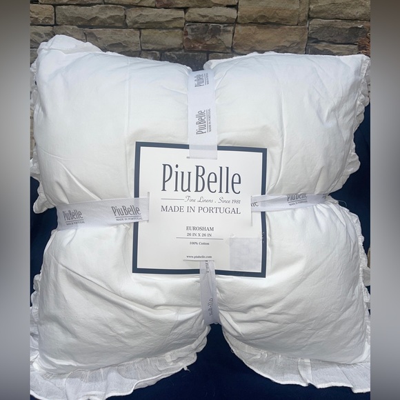 PiuBelle 2 Pck Cotton Euro Sham Filling Polyester White Gauze Ruffled Portugal - Picture 1 of 12